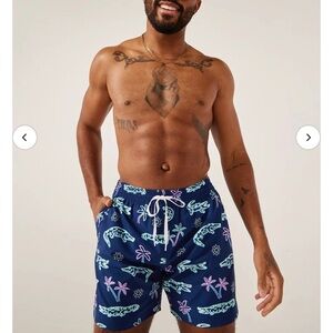 Chubbies Blue Swim Trunks with Pink and Green Print